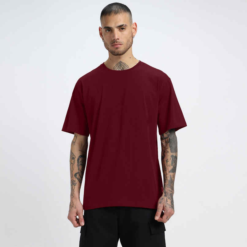 Veirdo Pure Cotton Oversized Fit Round Neck Maroon T-Shirt For Men - S Veirdo Pure Cotton Oversized Fit Round Neck Maroon T-Shirt For Men - S