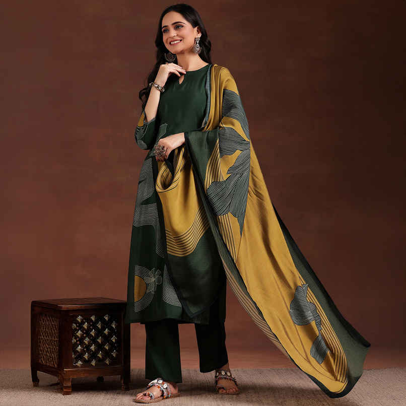 Libas Printed Silk Blend Straight Suit With Dupatta | 36771OH | Green - L