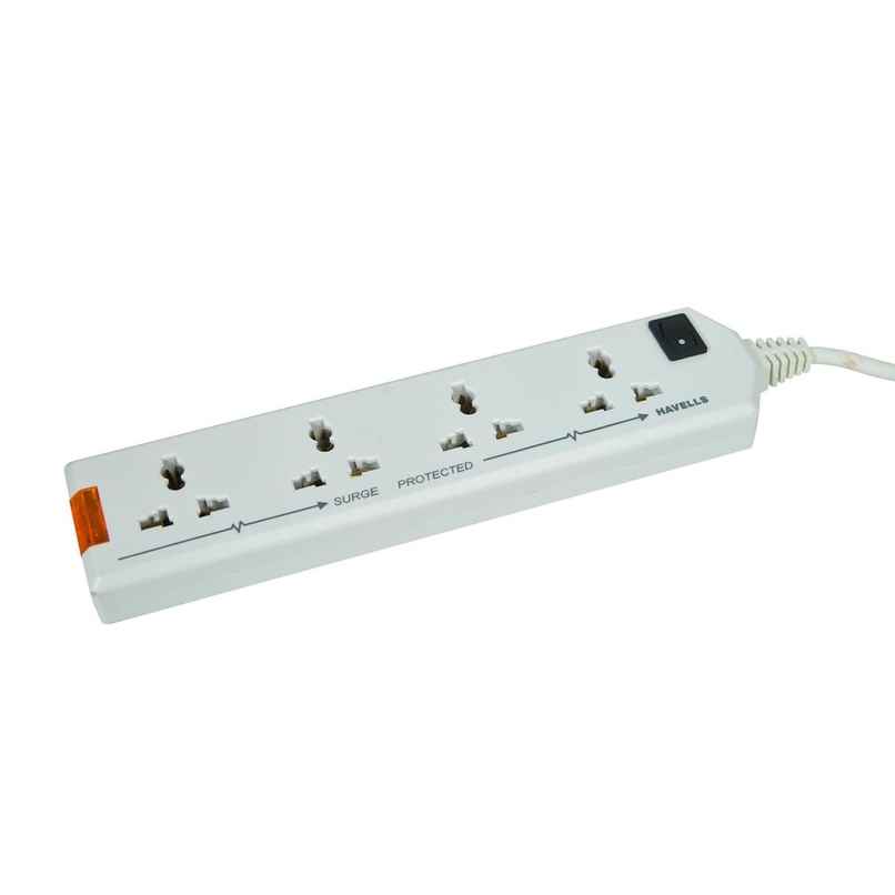 Havells 4 Way Extension Board With Surge & Spike Protection|For Power Requirements Up To 1440W |1.5 Mtr ISI Certified Copper Wire| LED Indicator | Rating -6A, 240V | Home & Office Use, 10 Volts - White
