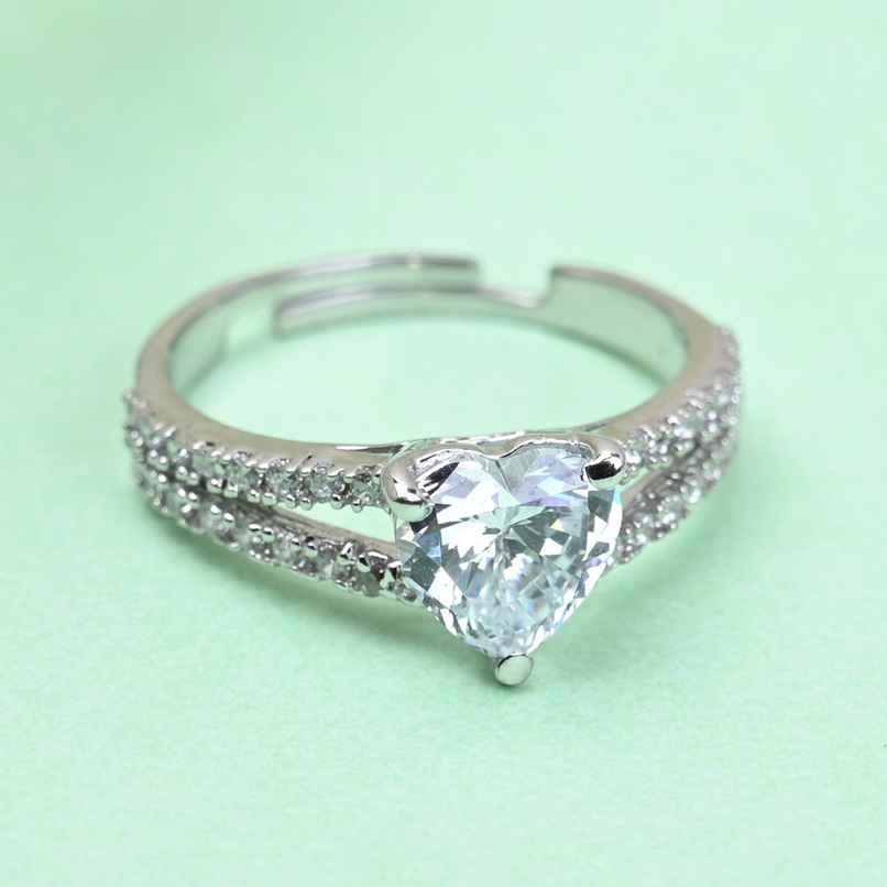 Clara 925 Sterling Silver Proposal Finger Ring With Adjustable Band | Swiss Zircon Rhodium Plated