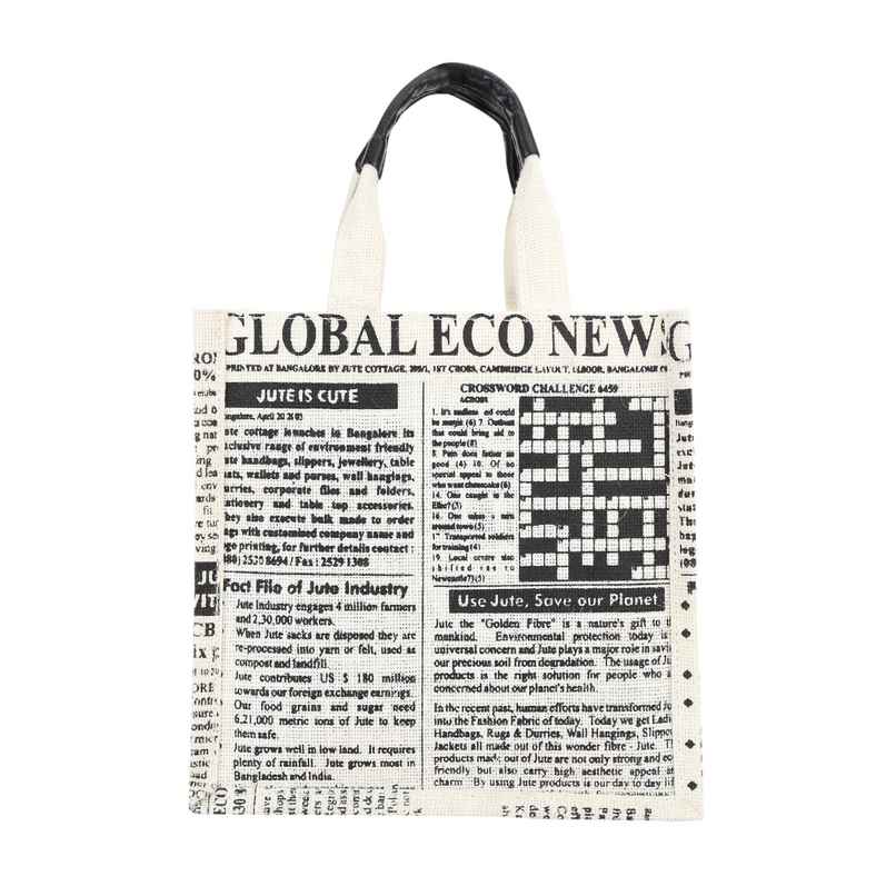 Jute Cottage Carry Bag - Global Lunch Bag Eco-friendly | Stylish Jute Bag | White | 10 x 10 x 6
