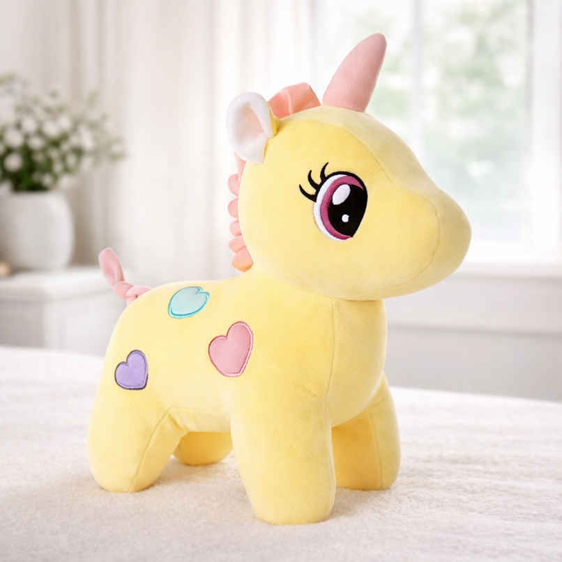 Fablue Unicorn Plush Soft Toy Animal Baby Boys & Girls | Yellow - 25 cm