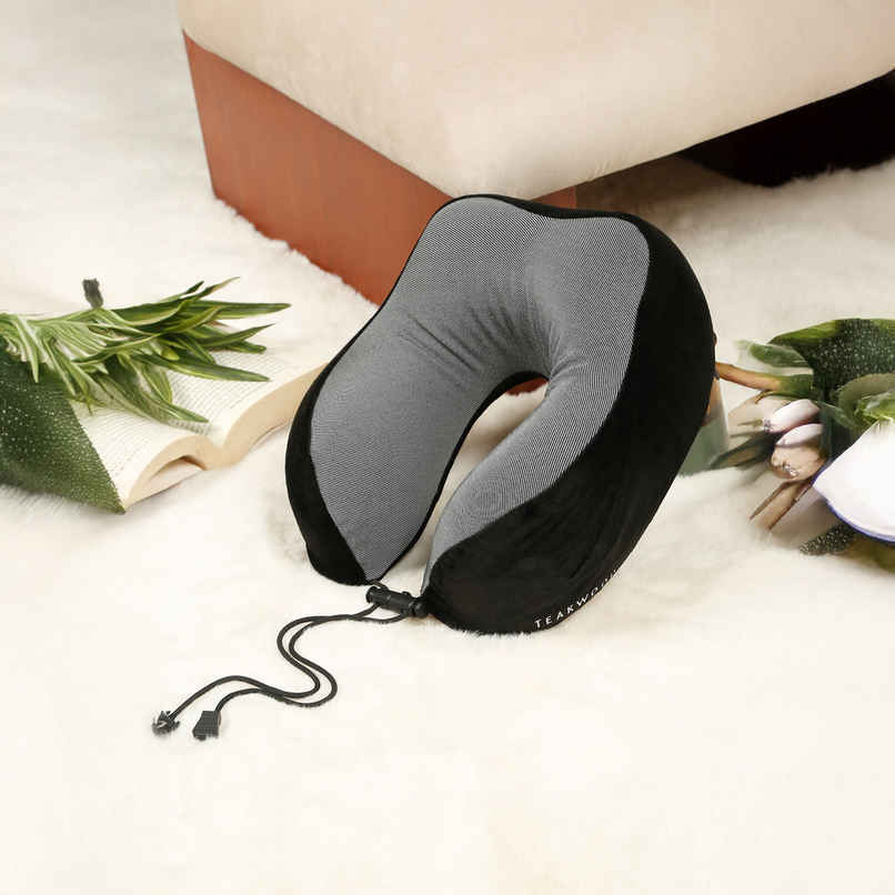 Teakwood Leathers Unisex Soft Foam U-Shaped Neck Pillow | Black