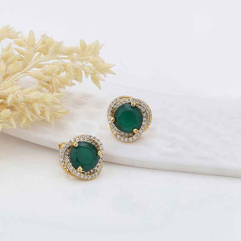 Carlton London 18kt Gold Plated with CZ Glass Bead Stud Earring | FJE4054