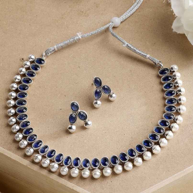 Zeneme Oxidised Silver Plated Traditional Jewellery Set For Women & Girls