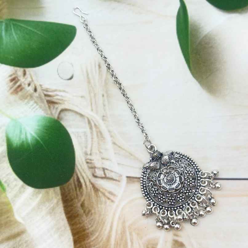The Opal Factory | Oxidised Jewelry | Round Teeka with Silver Moti | Silver
