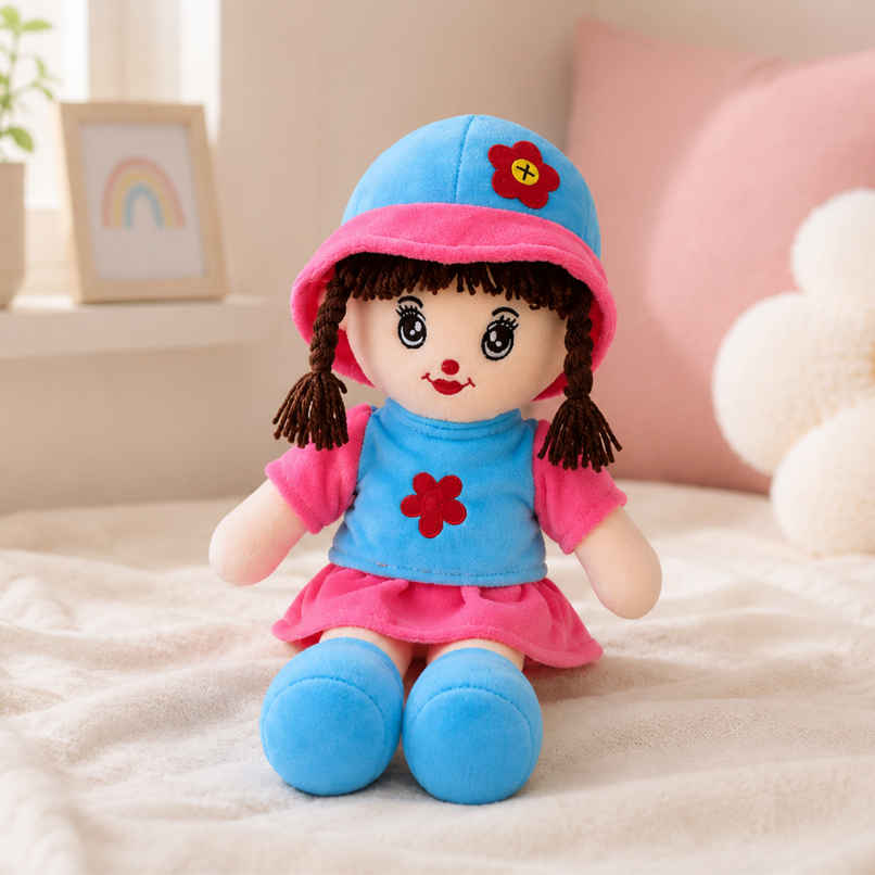 ToyTales Addie Girl Soft Doll Plush Toy for Girls | Cuddly Stuffed Toys | Birthday Gift for Kids | Orange | 35cm