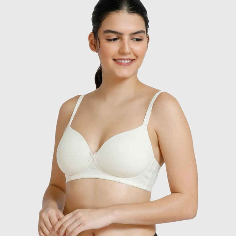 Zivame Women's Padded Non Wired 3/4th Coverage T-Shirt Bra | White - 36B