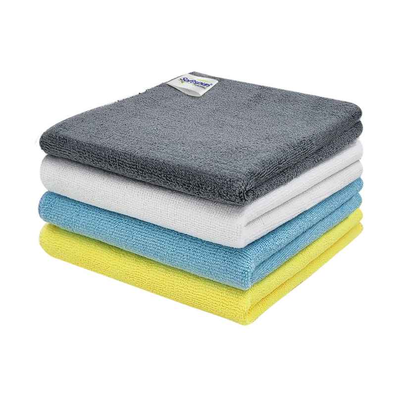 Softspun Microfiber Cleaning Cloths (280 GSM, 40x40cm, 4pc, Multicolor/Assorted)