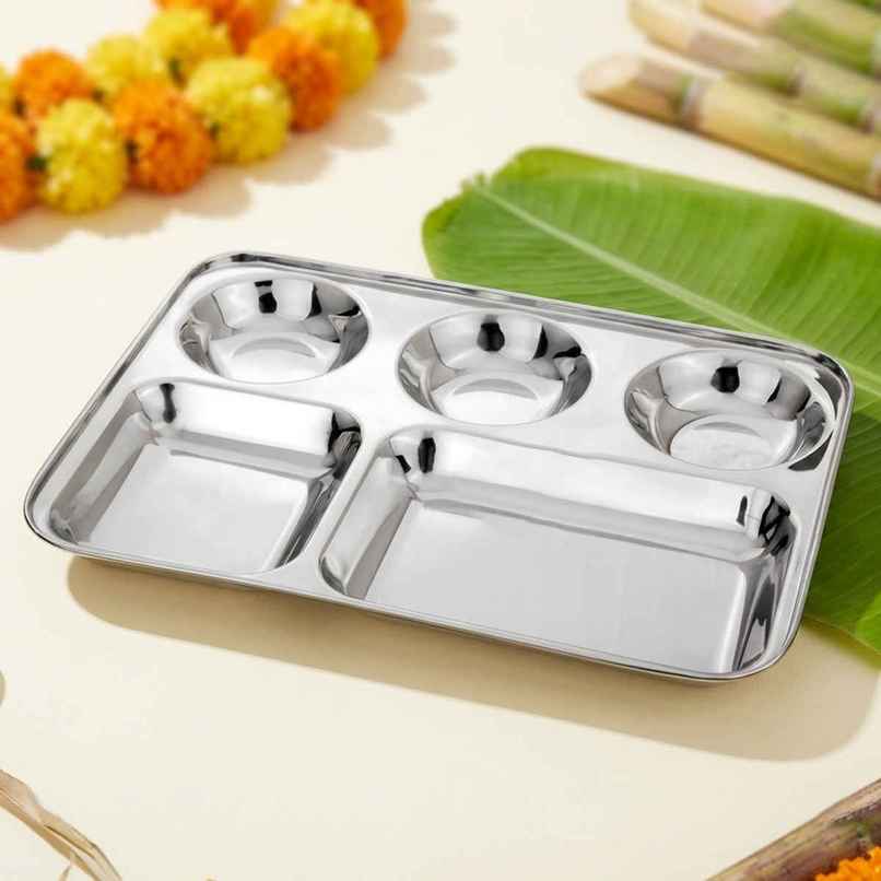 Bombay Kookware Stainless Steel Compartment Plates ( 5In 1) Bhojan Thali