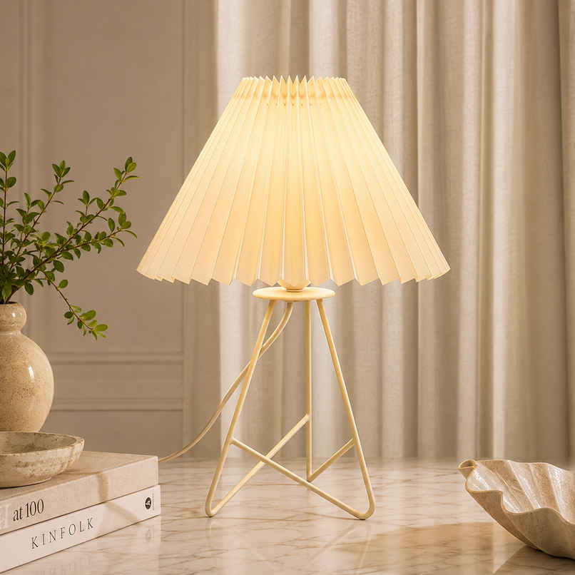 Homesake Retro Metal Table Lamp | Bedside Gift for Living Room & Home | Cream Pleated
