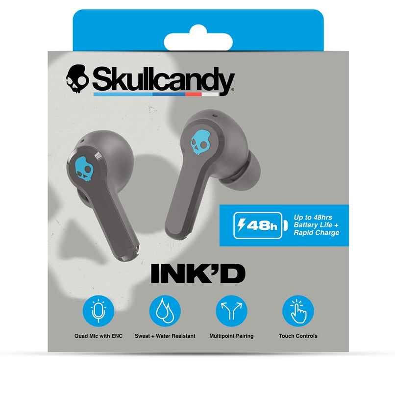 Skullcandy Inkd True Wireless Earbuds 48 Hour Battery Quad Mic ENC Grey