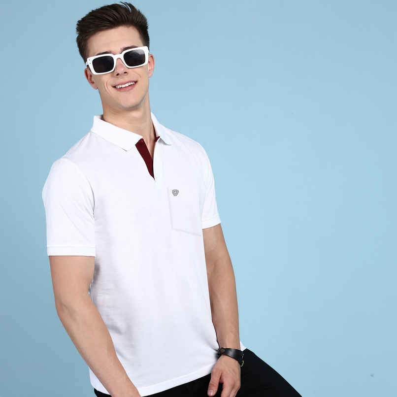 Lux Cozi Men's Solid Cotton Polo T-shirt with Pocket | White - XL