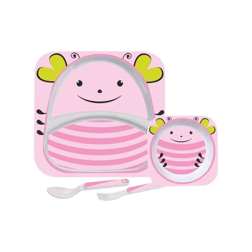 Cello Kids Meal Melamine Dinner Set with Lady Bug Print | Pink, Set of 4