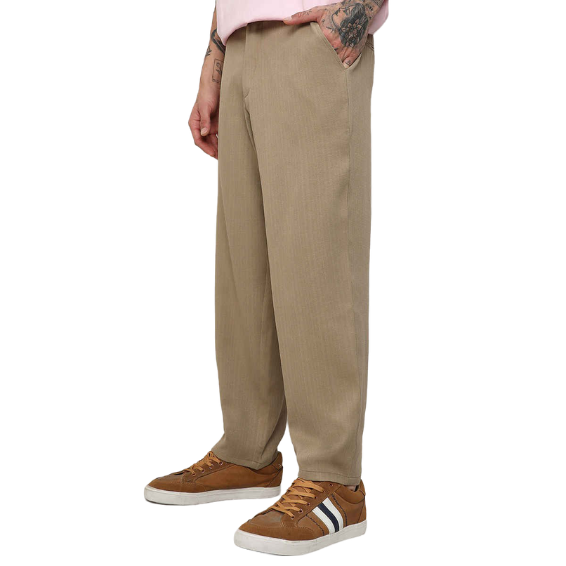 Campus Sutra Men's Solid Tailored Trousers | Brown Beige - 30