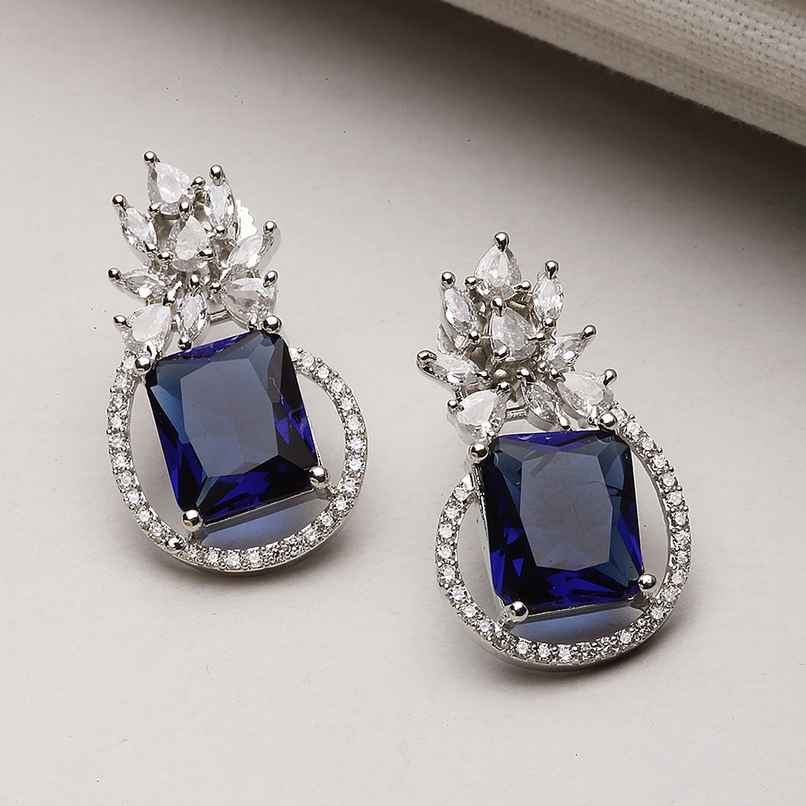 Zeneme Rhodium-Plated American Diamond studded Paisley Shaped Studs Earrings For Women & Girls Zeneme Rhodium-Plated American Diamond studded Paisley Shaped Studs Earrings For Women & Girls