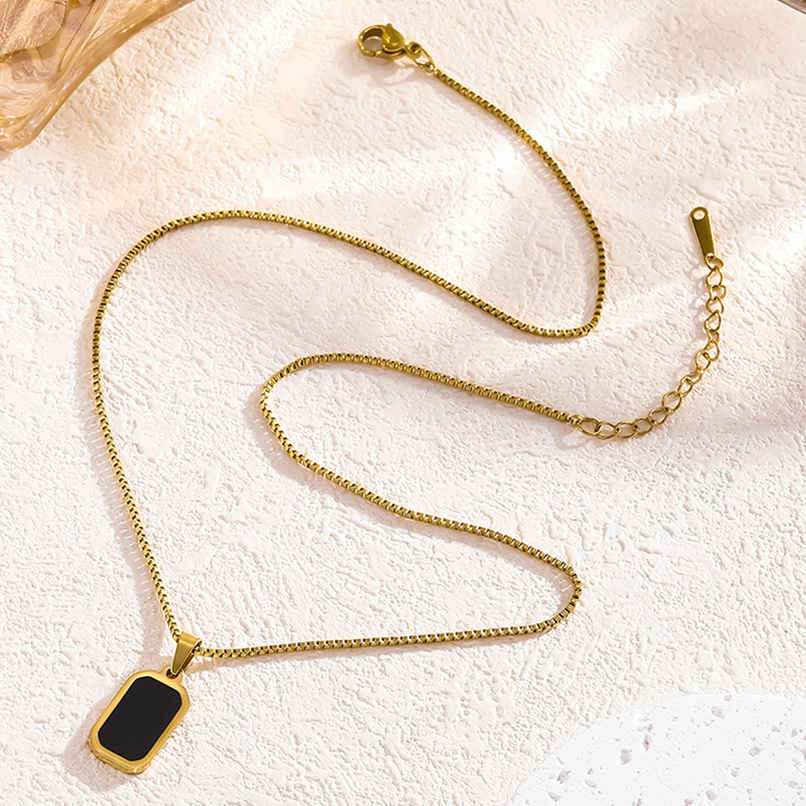 LabelShe Gold-Plated Black Geometric Pendant Necklace | LS-PS-26384