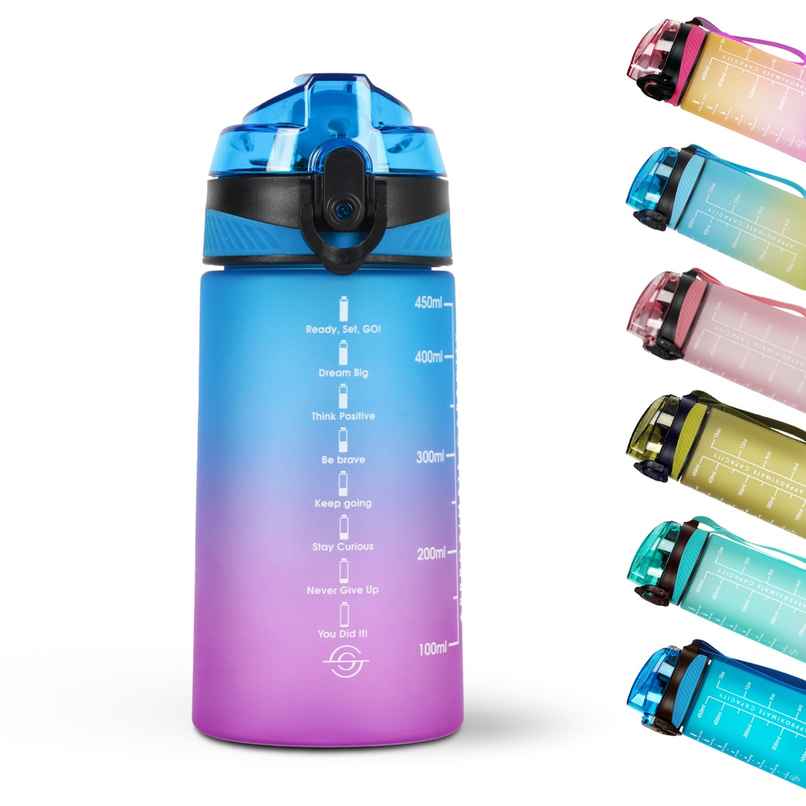 Solara Sipper Water Bottle 500Ml With Motivational Time Marker, Sipper Bottle For Kids -Blue Fuscia