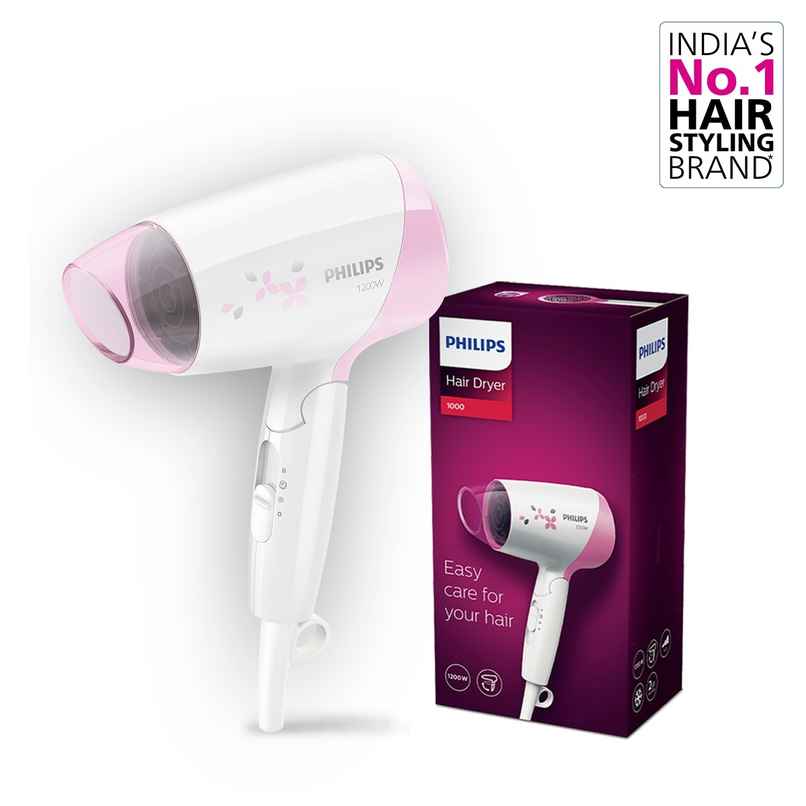 Philips India's No.1 Hair Styling Brand-Foldable Hair Dryer 1200W|HP8120 Pink,White|For Indian Hair