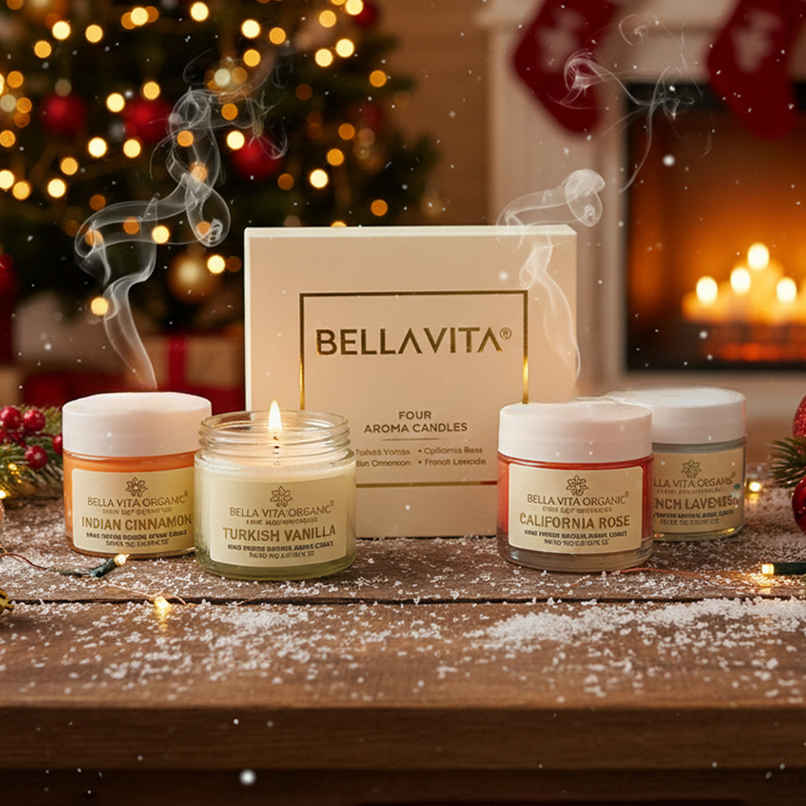 Organic Scented Candles | Vanilla, Cinnamon, Lavender & Rose Aroma | Pack of 4 | Bella Vita