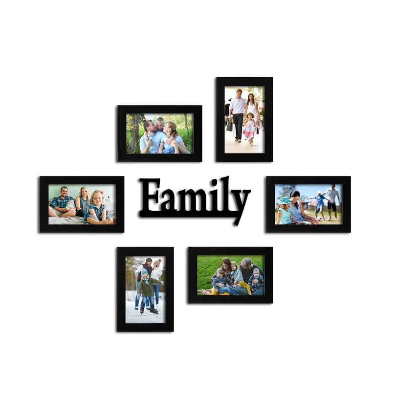 Casacraft by Pepperfry Family Plaque Set Of 6 Black Synthetic Wood Collage Photo Frames