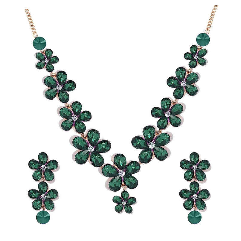 Youbella Crystal Necklace Jewellery Set With Earrings For Girls/Women (Green)(Ybnk - 5768)