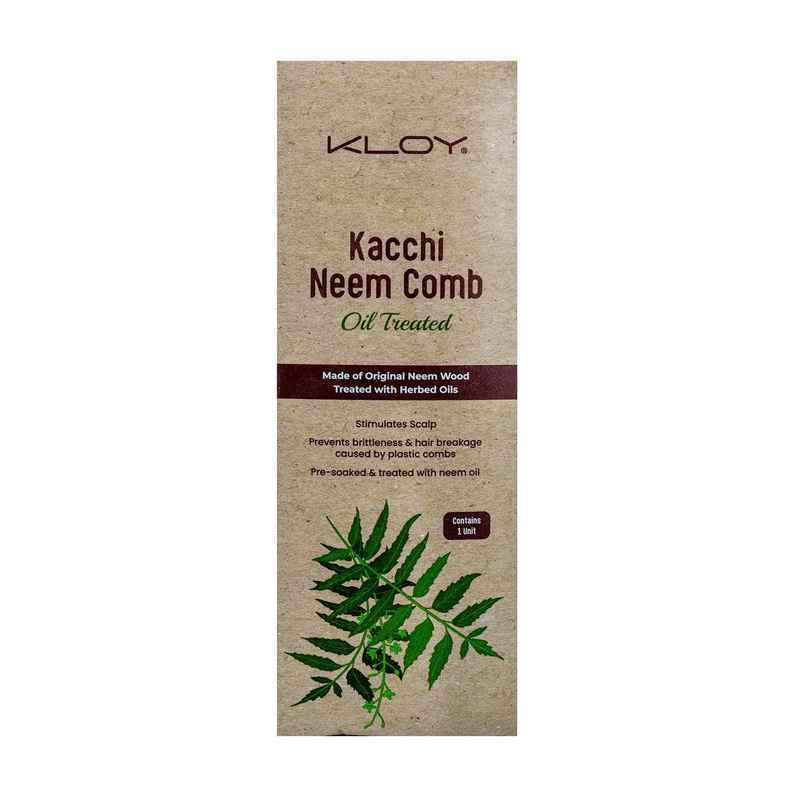 Kloy Kacchi Neem Comb Treated With Neem Oil, Bhringraj For Men & Women | Dual Tooth