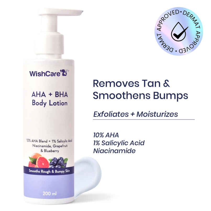 WishCare 10% AHA + 1% BHA Body Lotion | Smooths Rough & Bumpy Skin | With Grapefruit & Blueberry