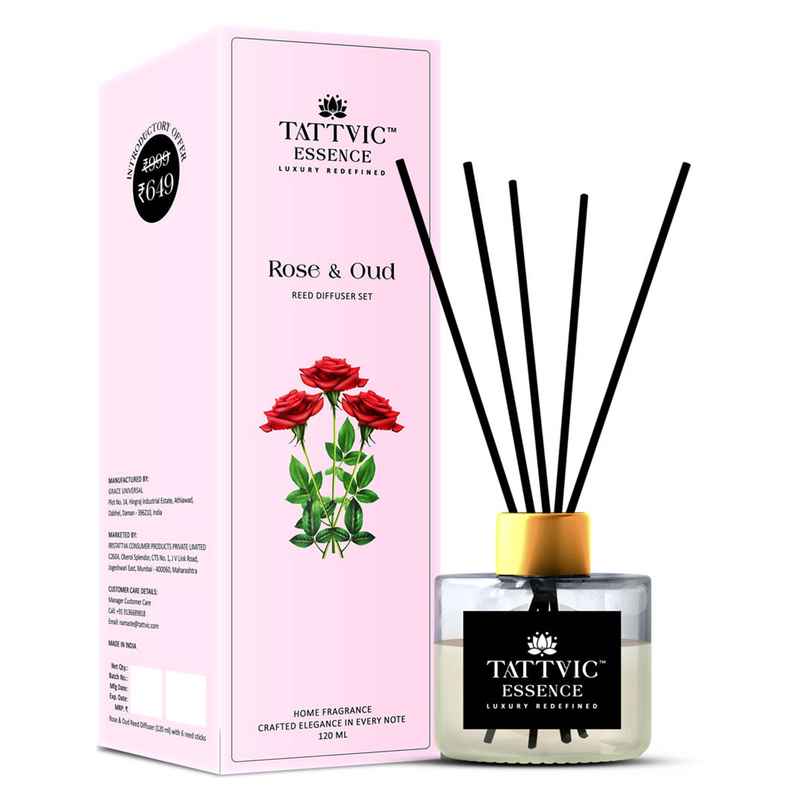 Tattvic Essence Luxury Reed Diffuser Set, Rose & Oud | Premium Tattvic Essence Luxury Reed Diffuser Set, Rose & Oud | Premium
