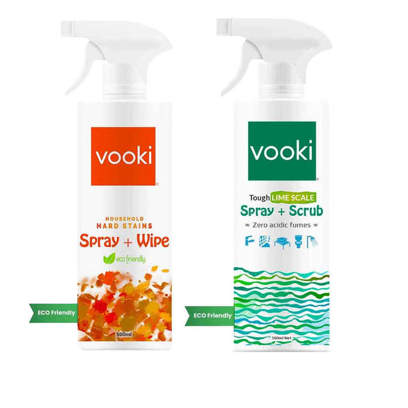 Vooki Hard Stains Spray Wipe (500ml) & Vooki Limescale Remover Descaler (500ml) Combo
