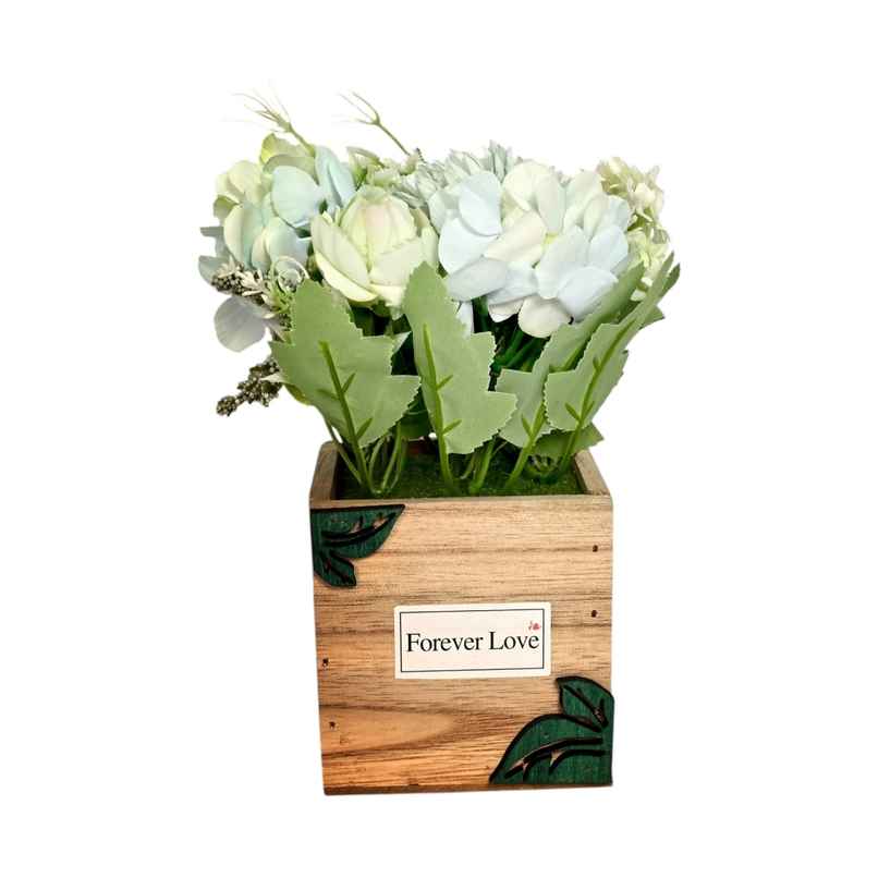 Cortina Wooden Pot Bamboo Potted Plant Home Decor Blue | 20 X 10 cm