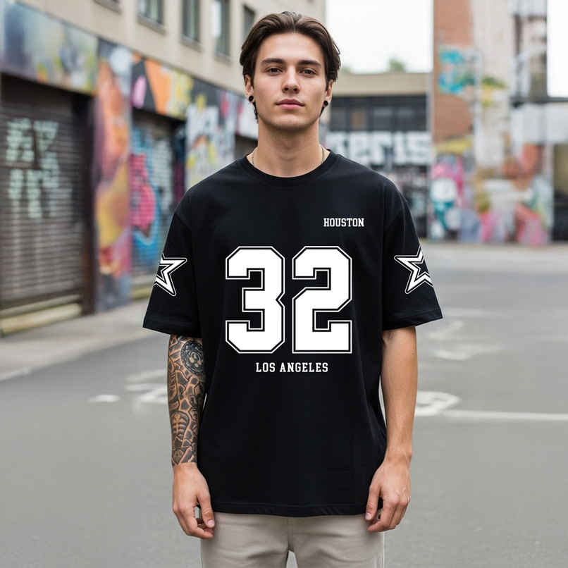 BENNY BROOKS Men's Round Neck half sleeve Oversized T-shirt |AA(ARN)BLACK43 | Black - XL