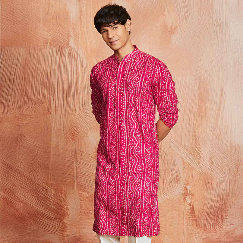 Vastramay Men's Falsa Rayon Kurta | Pink - S