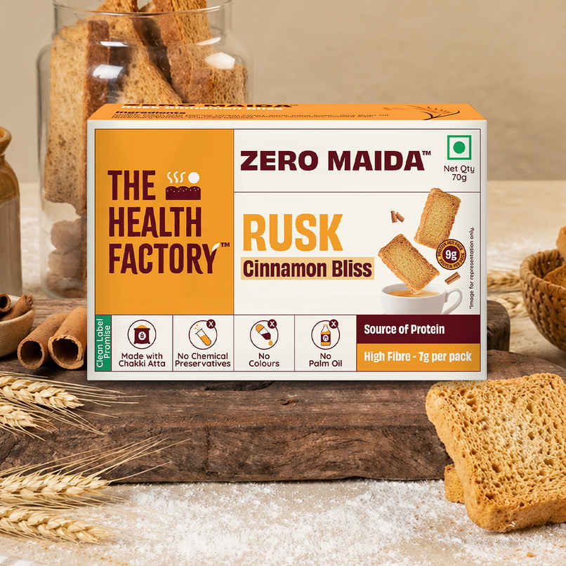 The Health Factory Cinnamon Rusk | Zero Maida | Source of Protein & Fibre | Wheat Rusk Toast | Tea Time Snack