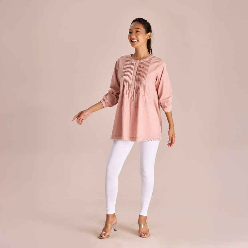 Go Colors Women's Solid Mid Rise Ankle Length Leggings | White - M