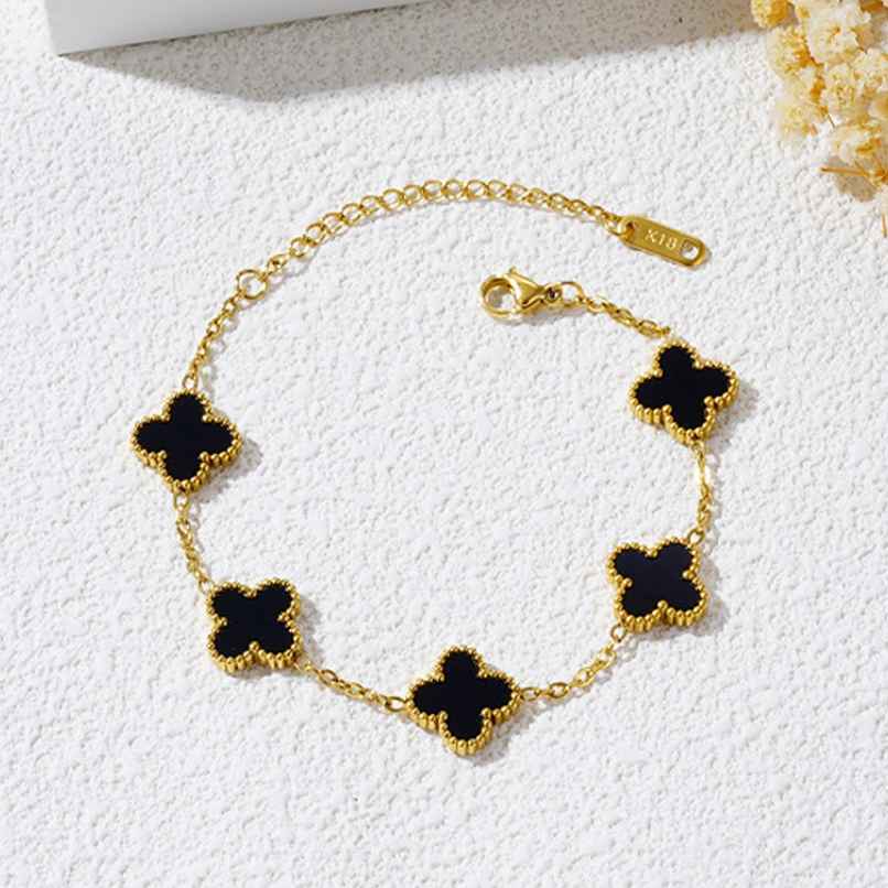 Label She Stainless Steel Gold Plated Black Clover Bracelet | LS-BNG-16167 Label She Stainless Steel Gold Plated Black Clover Bracelet | LS-BNG-16167
