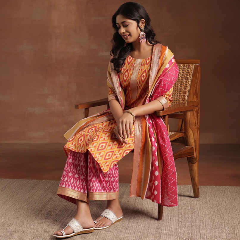 Libas Printed Cotton Straight Suit With Dupatta | 36618H | Orange - S