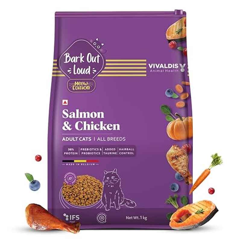 Bark Out Loud - Premium Adult Dry Cat Food - Fresh Salmon Fish and Chicken