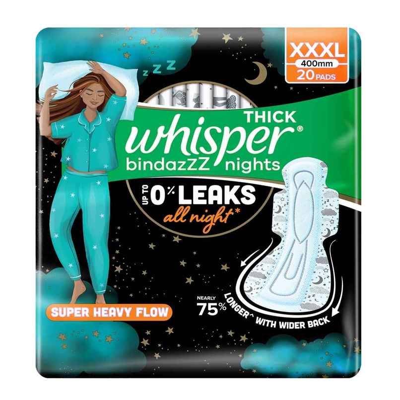 Whisper Bindazzz Nights Sanitary Pads | XXXL | 20 pcs