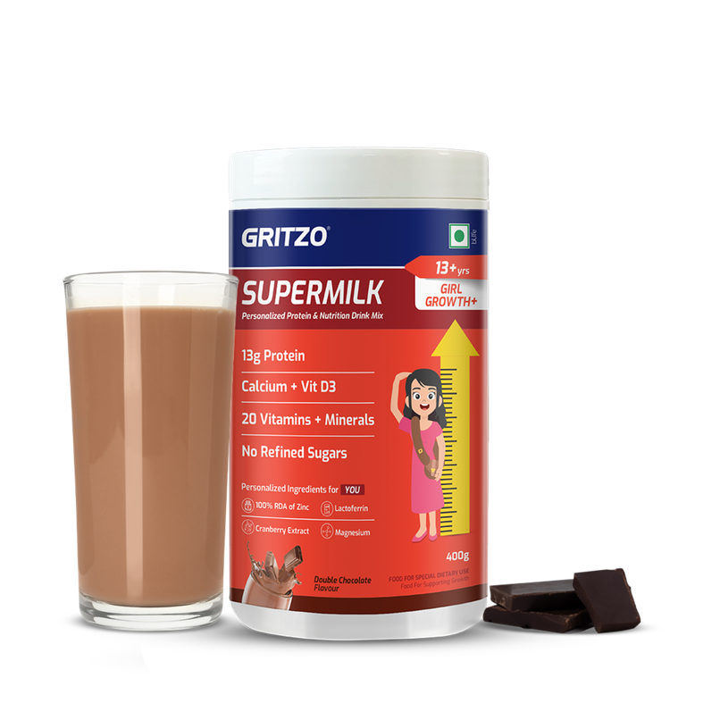 Gritzo Supermilk Growth+ (Formerly Height+) (13+ Years Girls) | Double Chocolate Gritzo Supermilk Growth+ (Formerly Height+) (13+ Years Girls) | Double Chocolate