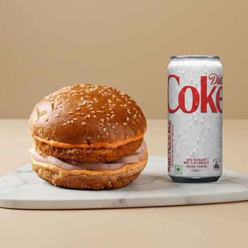 Veg Classic Burger (1pc) & Coca-Cola Diet Coke Soft Drink Can | Low-Calorie & Fizzy (300ml) Combo Veg Classic Burger (1pc) & Coca-Cola Diet Coke Soft Drink Can | Low-Calorie & Fizzy (300ml) Combo