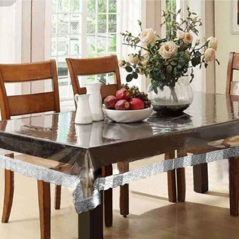 Kuber Industries Dining Table Cover 6 Seater|Table Cloth|Table Cover for Home | Restaurant|Silver
