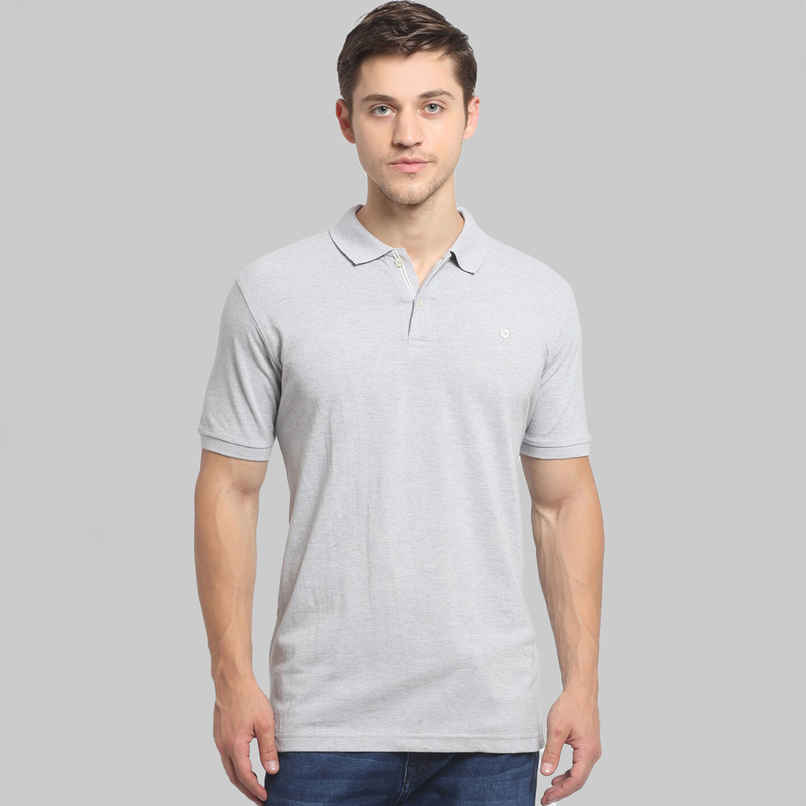Cantabil Men's Slim Fit Polo Collar T-shirt | Grey Melange - M