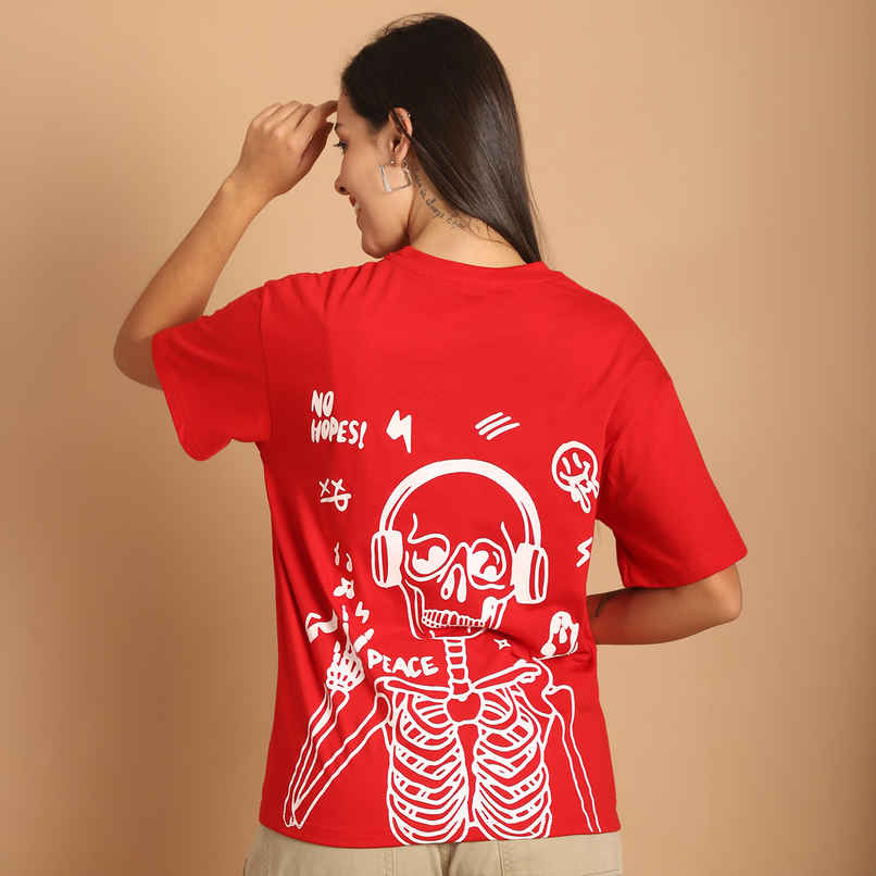 Fabflee Women Oversize Cotton Printed Round Neck Tshirt | Red | FAB-OS-505 | S Fabflee Women Oversize Cotton Printed Round Neck Tshirt | Red | FAB-OS-505 | S