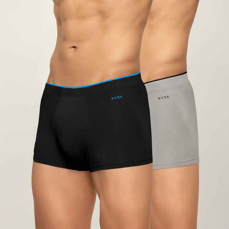XYXX Men's Uno Modal Solid Trunks Pack of 2, Black & Heather Grey| L