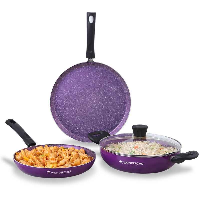 Wonderchef Tivoli Non-stick 4 Pc Cookware Set | Purple