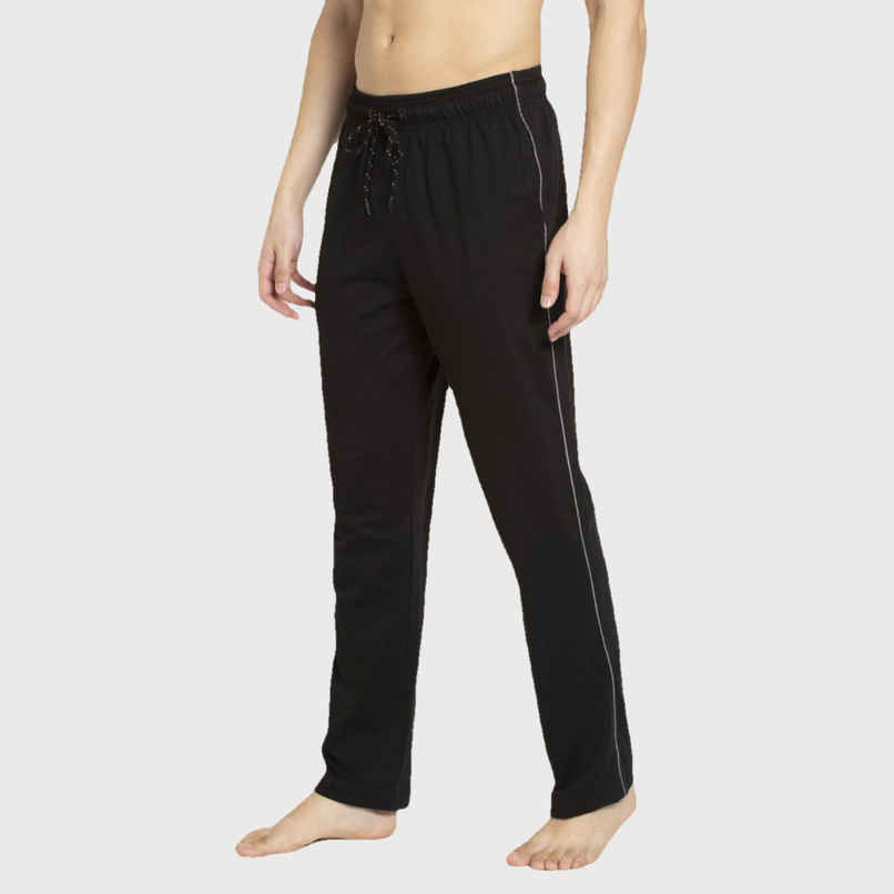 Jockey 9500 Men's Super Combed Cotton Rich Trackpants|Regular Fit|Side Pockets | Black/Grey Mel-M
