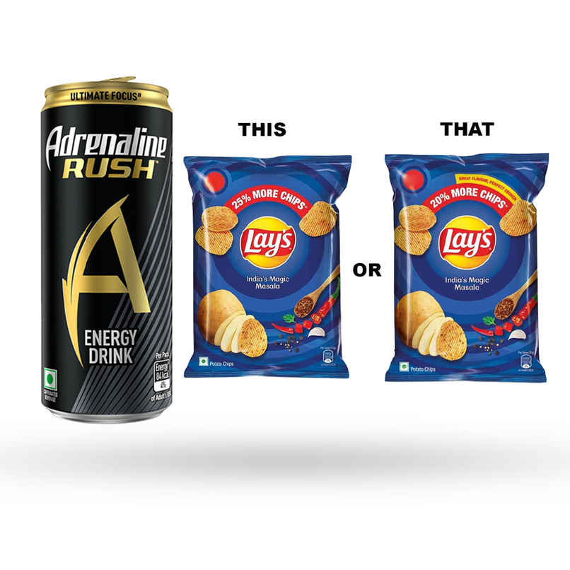 Adrenaline Rush Energy Drink - Black (300ml) & Lay'S India'S Magic Masala Potato Chips (48g) Combo