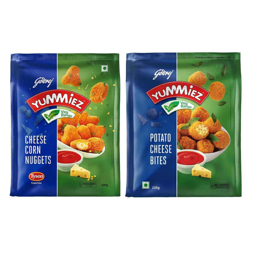 Godrej Yummiez Cheese Corn Nuggets (400g) & Godrej Yummiez Potato Cheese Bites (235g) Combo