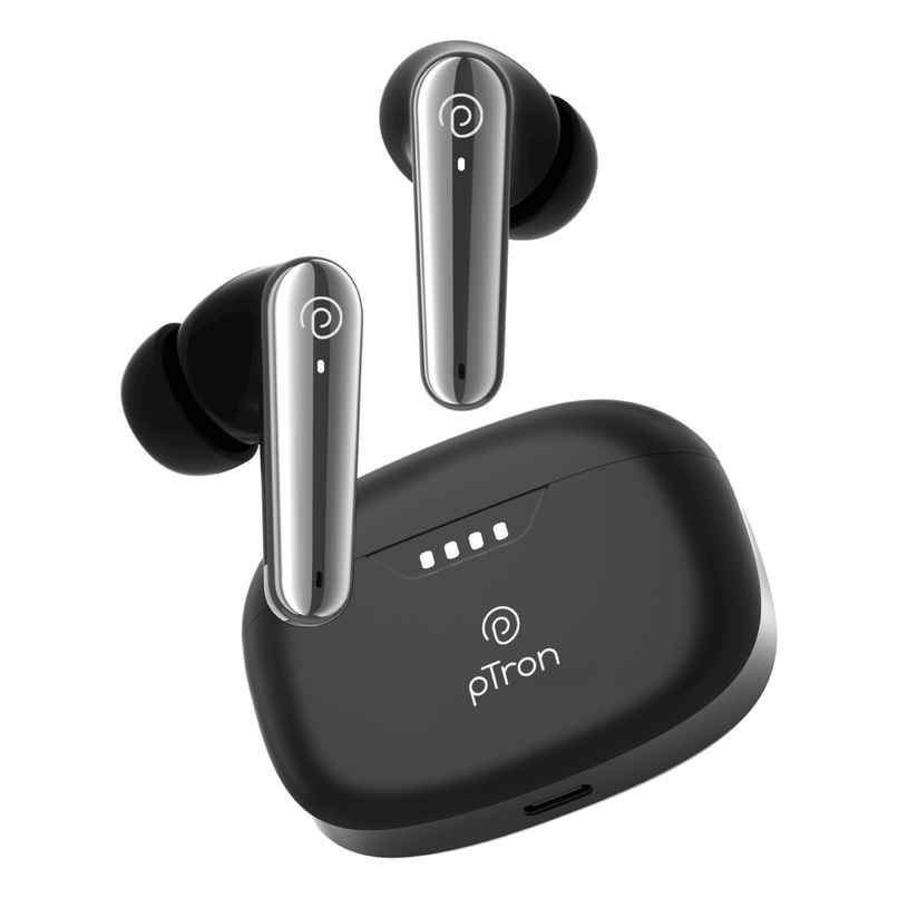 pTron Bassbuds Prism TWS Earbuds With 45 Hrs Playtime | Trutalk Ai-Enc Calls | Pristine Sound - Black